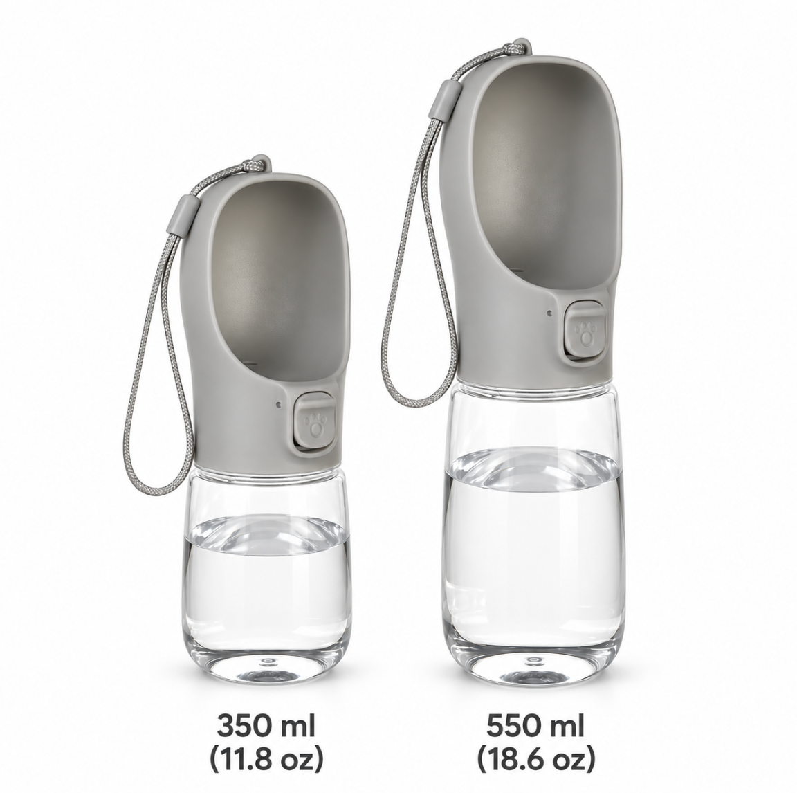 AVORA Travel Bottle in Gray, shown in 350 ml and 550 ml capacities